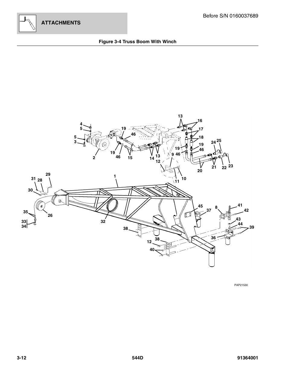 Figure 3-4 truss boom with winch, Truss boom with winch -12 | JLG 544D-10 Parts Manual User Manual | Page 70 / 730