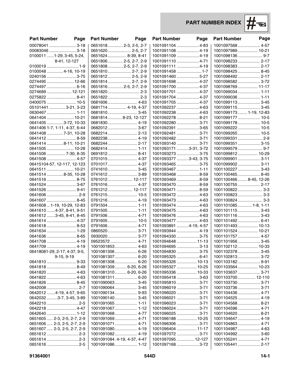 Part number index, Section 14 – part number index -1 | JLG 544D-10 Parts Manual User Manual | Page 709 / 730