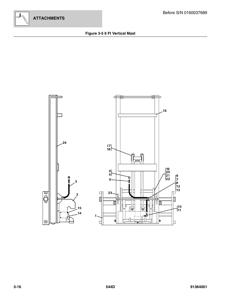 Figure 3-5 6 ft vertical mast, 6 ft vertical mast -16 | JLG 544D-10 Parts Manual User Manual | Page 74 / 730