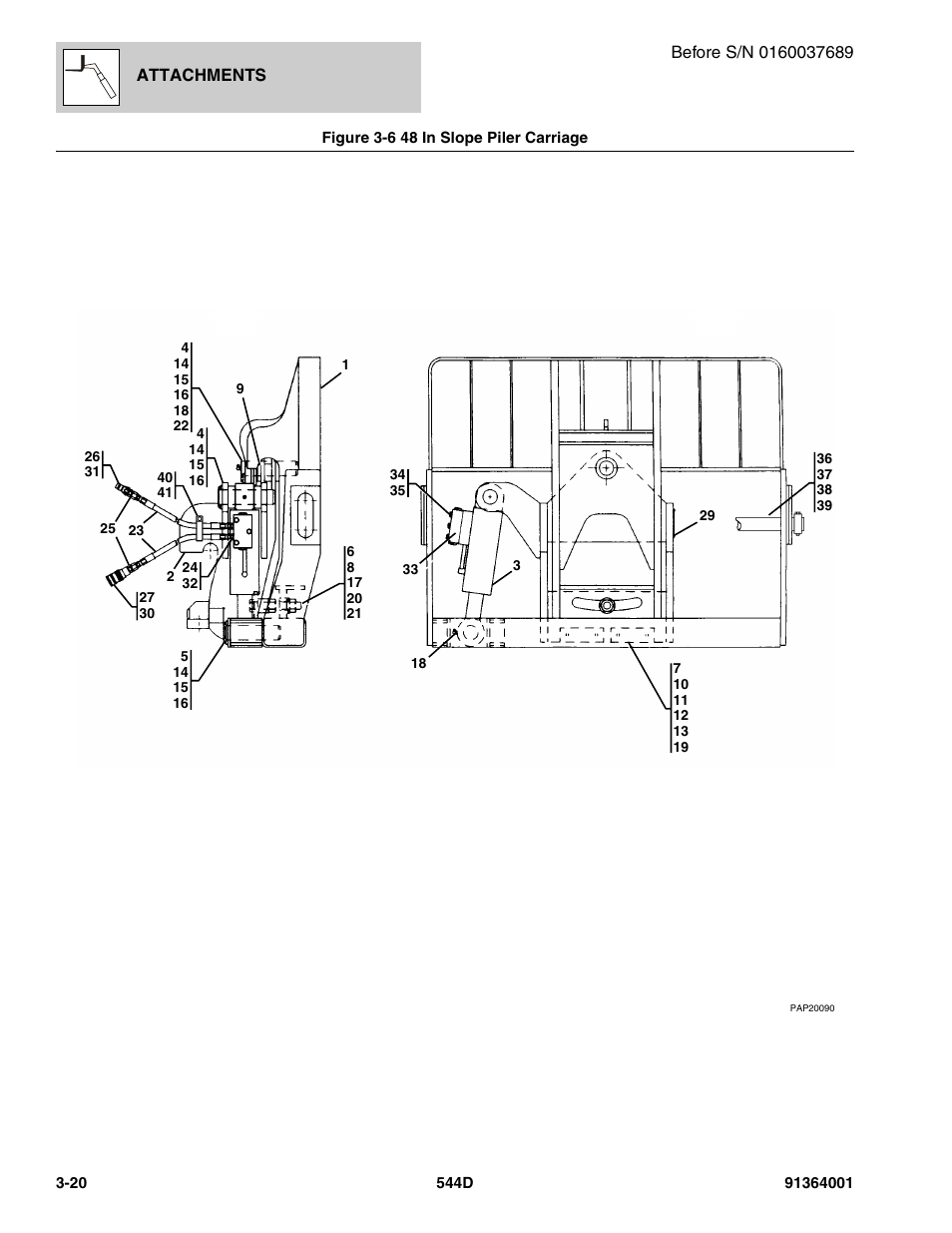 Figure 3-6 48 in slope piler carriage, 48 in slope piler carriage -20 | JLG 544D-10 Parts Manual User Manual | Page 78 / 730