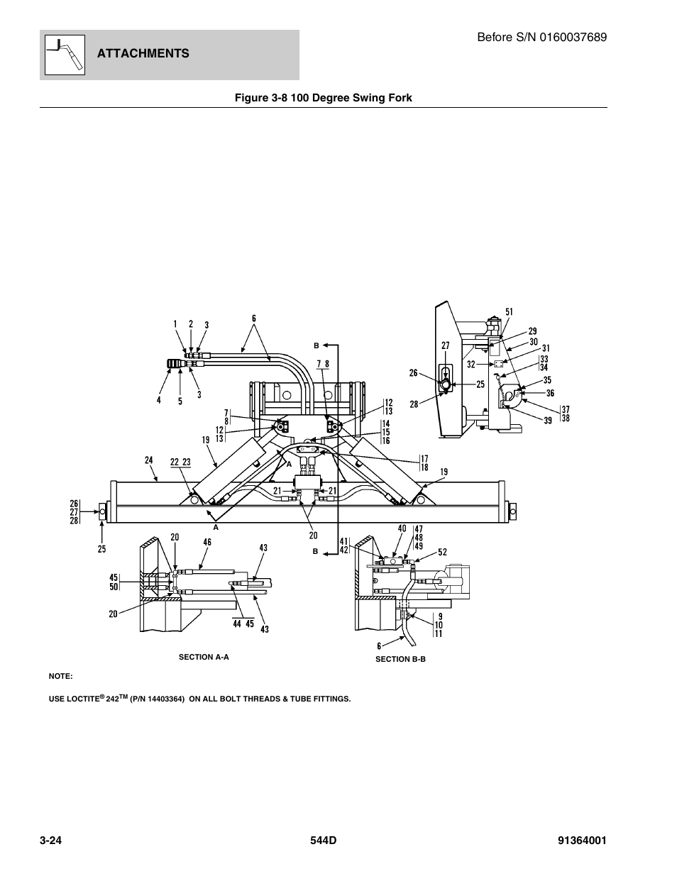 Figure 3-8 100 degree swing fork, 100 degree swing fork -24, Attachments | JLG 544D-10 Parts Manual User Manual | Page 82 / 730