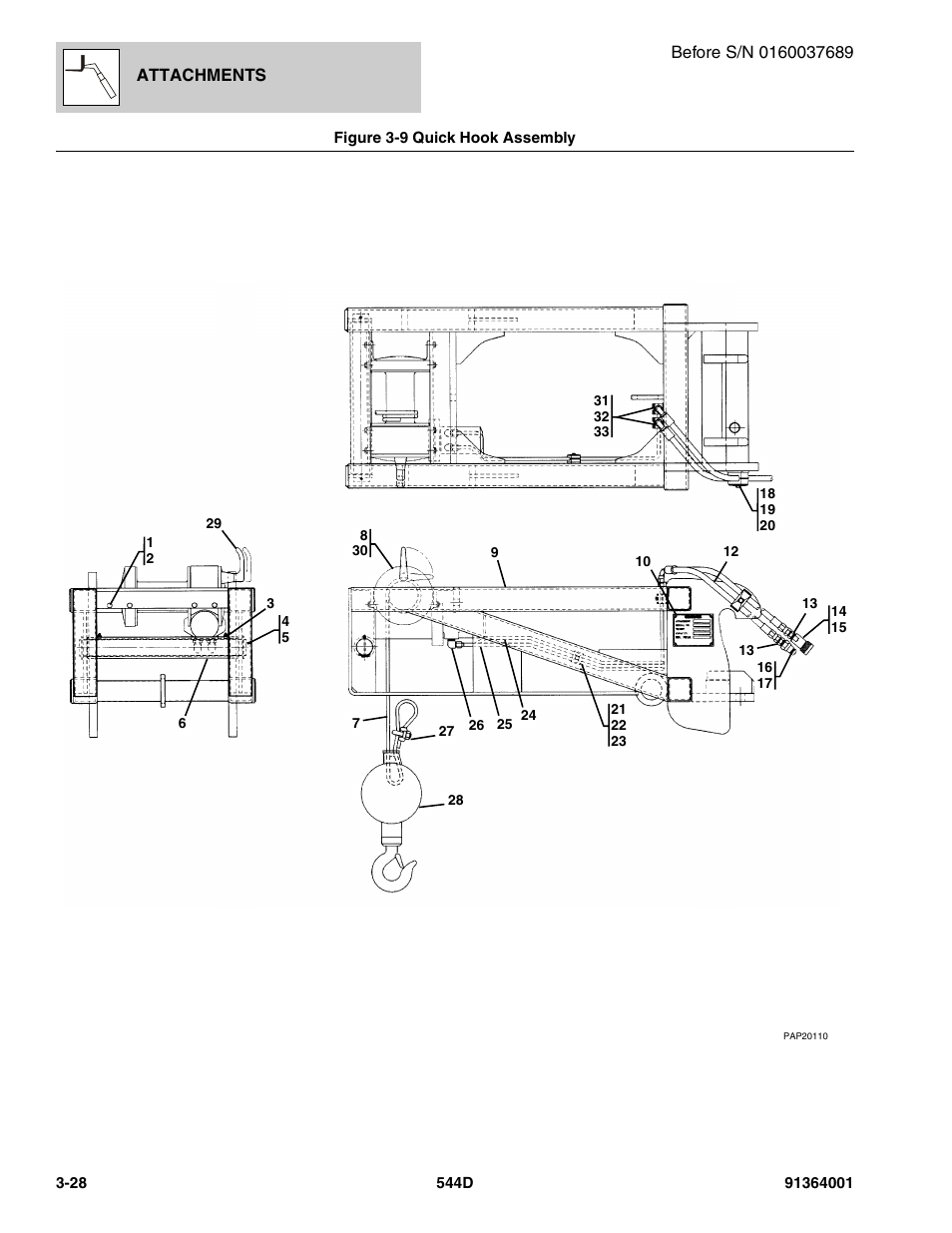 Figure 3-9 quick hook assembly, Quick hook assembly -28 | JLG 544D-10 Parts Manual User Manual | Page 86 / 730