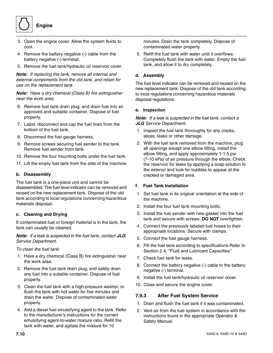 3 after fuel system service, After fuel system service | JLG 534D-10 User Manual | Page 118 / 174