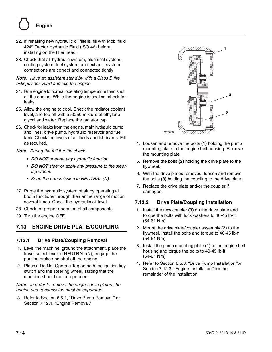 13 engine drive plate/coupling, 1 drive plate/coupling removal, 2 drive plate/coupling installation | Section 8, Engine drive plate/coupling, Drive plate/coupling removal, Drive plate/coupling installation | JLG 534D-10 User Manual | Page 122 / 174