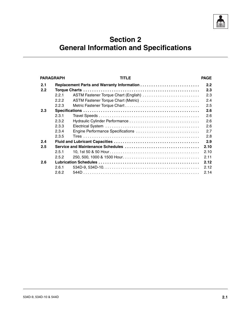 Section 2 general information and specifications | JLG 534D-10 User Manual | Page 13 / 174