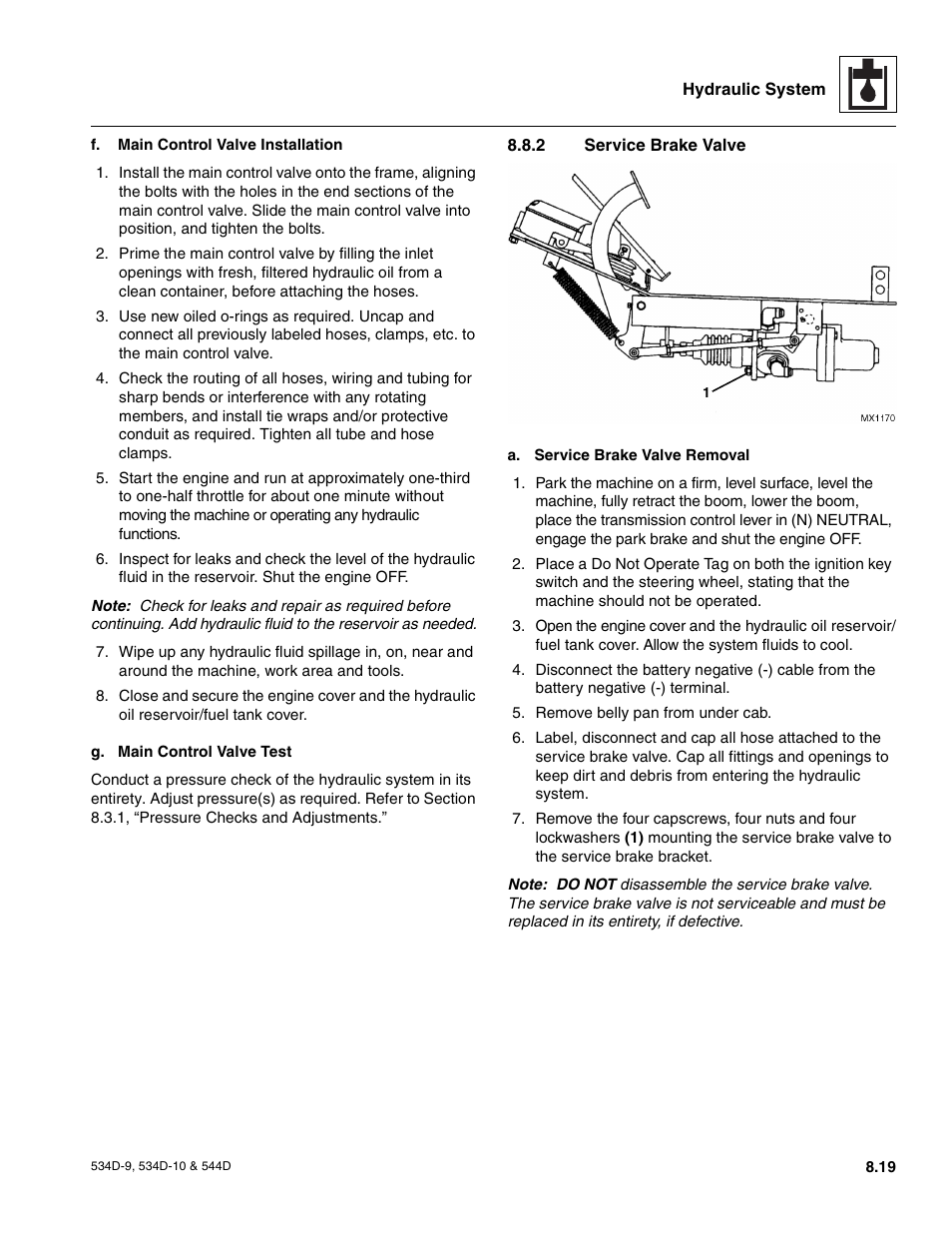 2 service brake valve, Service brake valve | JLG 534D-10 User Manual | Page 143 / 174