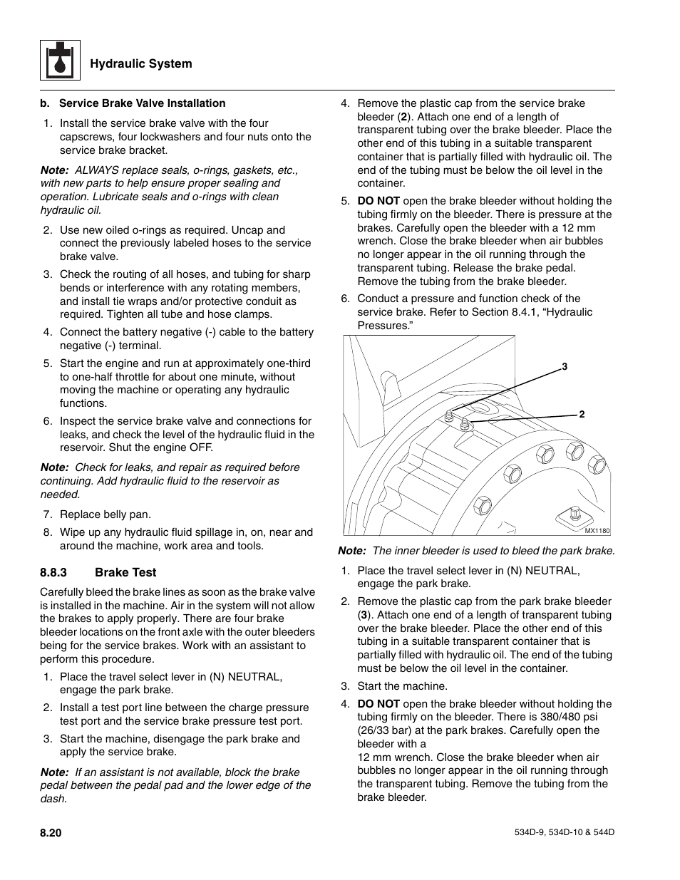 3 brake test, To section 8.8.3, “brake test, Brake test | JLG 534D-10 User Manual | Page 144 / 174