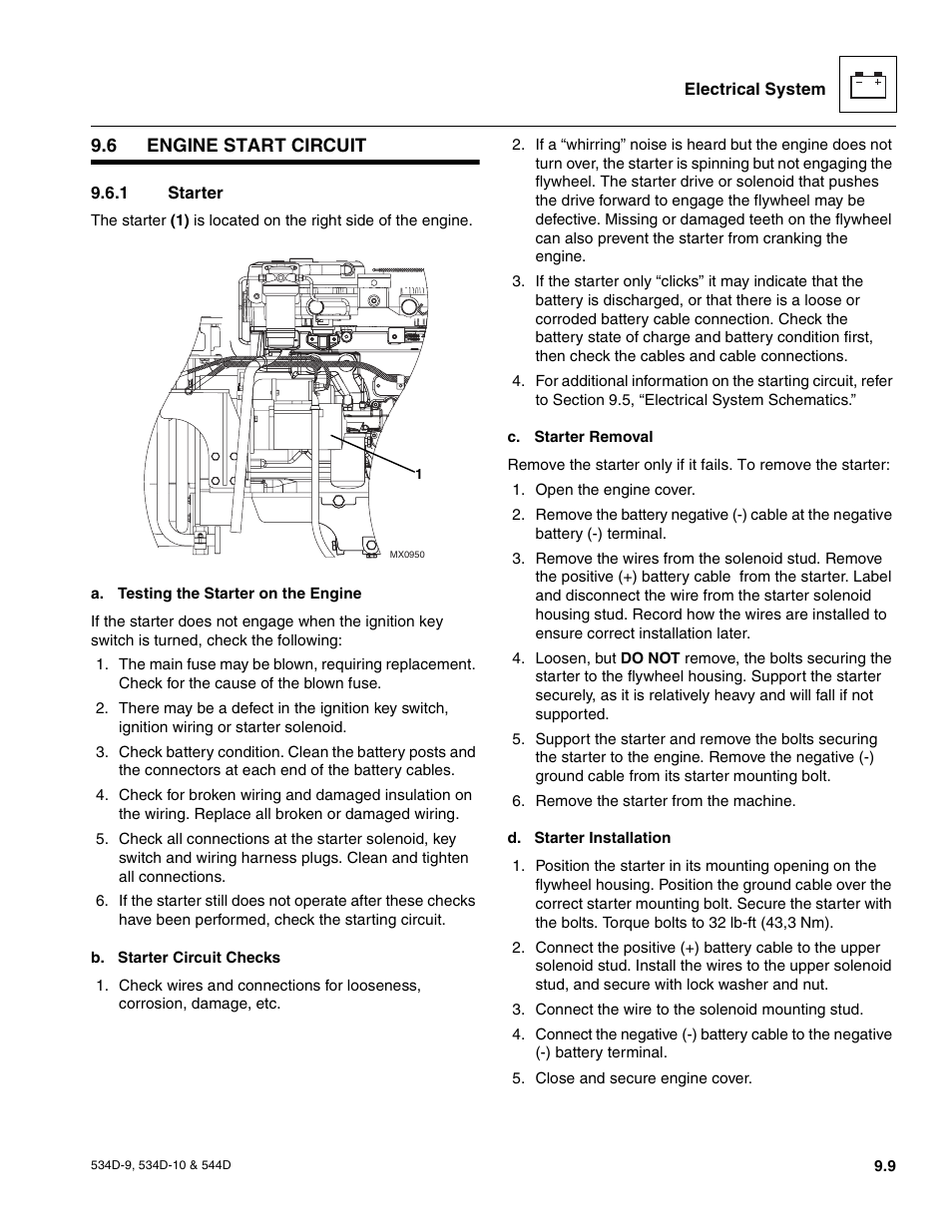 6 engine start circuit, 1 starter, Solenoids, sensors and senders | Engine start circuit, Starter | JLG 534D-10 User Manual | Page 157 / 174