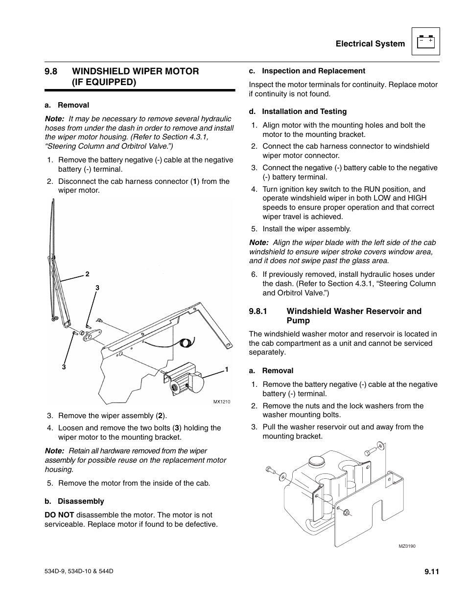 8 windshield wiper motor (if equipped), 1 windshield washer reservoir and pump, Dash switches | Transmission lever, Windshield wiper motor (if equipped), Windshield washer reservoir and pump | JLG 534D-10 User Manual | Page 159 / 174