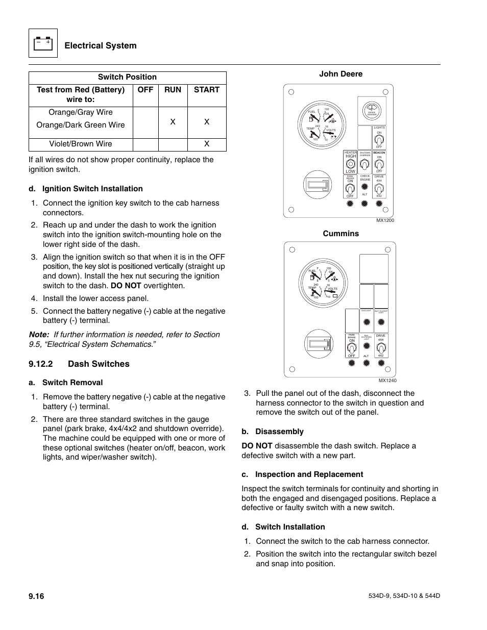 2 dash switches, Dash switches, Electrical system | JLG 534D-10 User Manual | Page 164 / 174