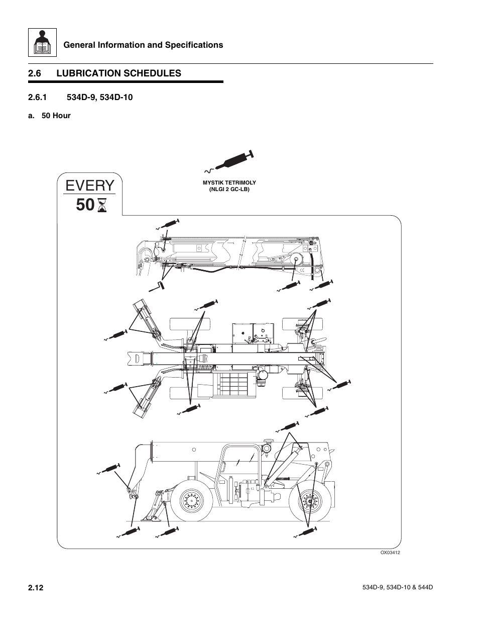 6 lubrication schedules, 1 534d-9, 534d-10, Lubrication schedules | 534d-9, 534d-10, Every | JLG 534D-10 User Manual | Page 24 / 174