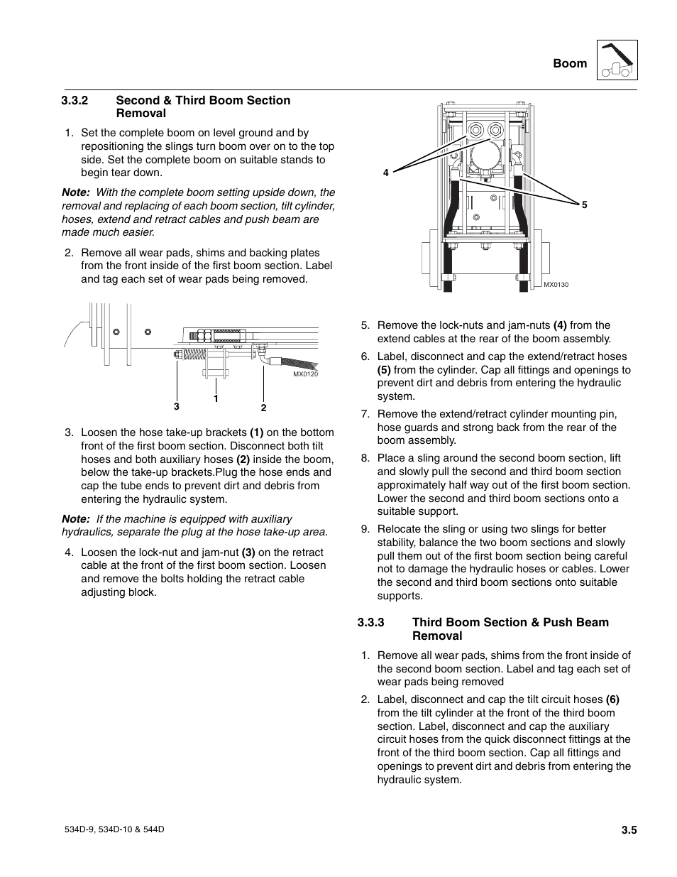 2 second & third boom section removal, 3 third boom section & push beam removal, Second & third boom section removal | Third boom section & push beam removal | JLG 534D-10 User Manual | Page 33 / 174