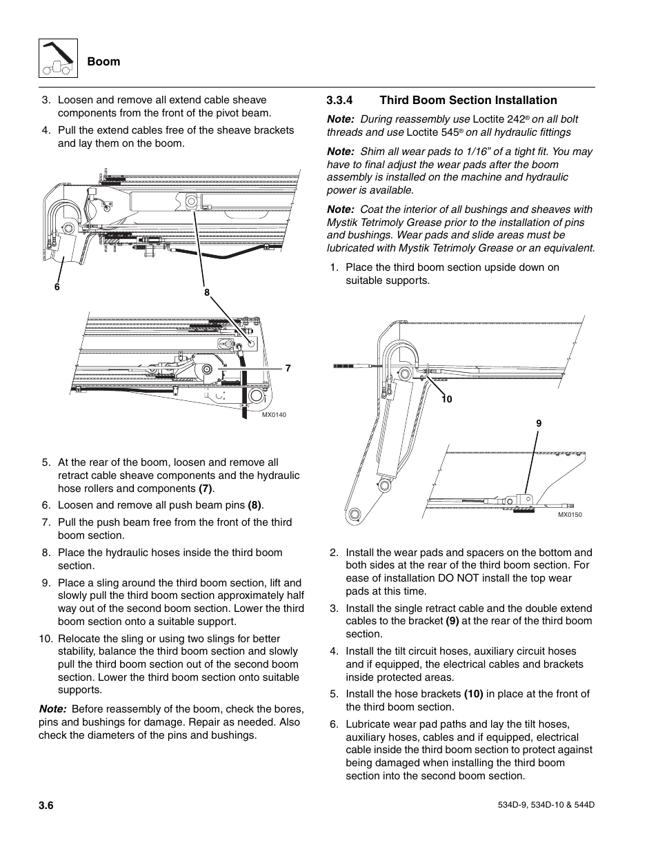 4 third boom section installation, Third boom section installation | JLG 534D-10 User Manual | Page 34 / 174