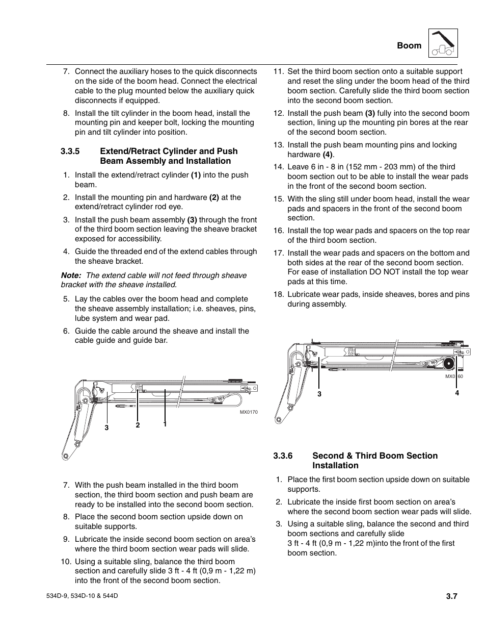 6 second & third boom section installation, Second & third boom section installation | JLG 534D-10 User Manual | Page 35 / 174