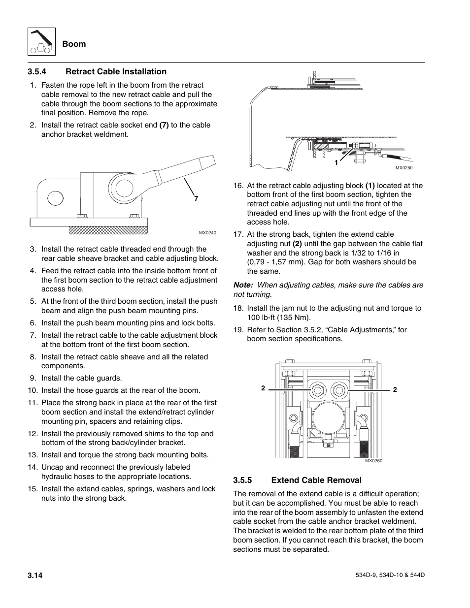 4 retract cable installation, 5 extend cable removal, Retract cable installation | Extend cable removal | JLG 534D-10 User Manual | Page 42 / 174