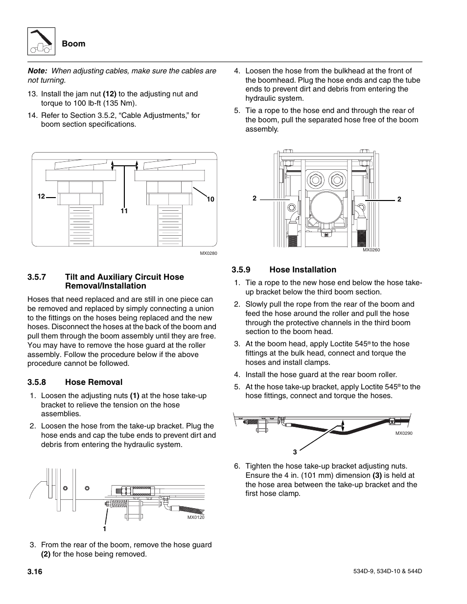 8 hose removal, 9 hose installation, Hose removal | Hose installation | JLG 534D-10 User Manual | Page 44 / 174