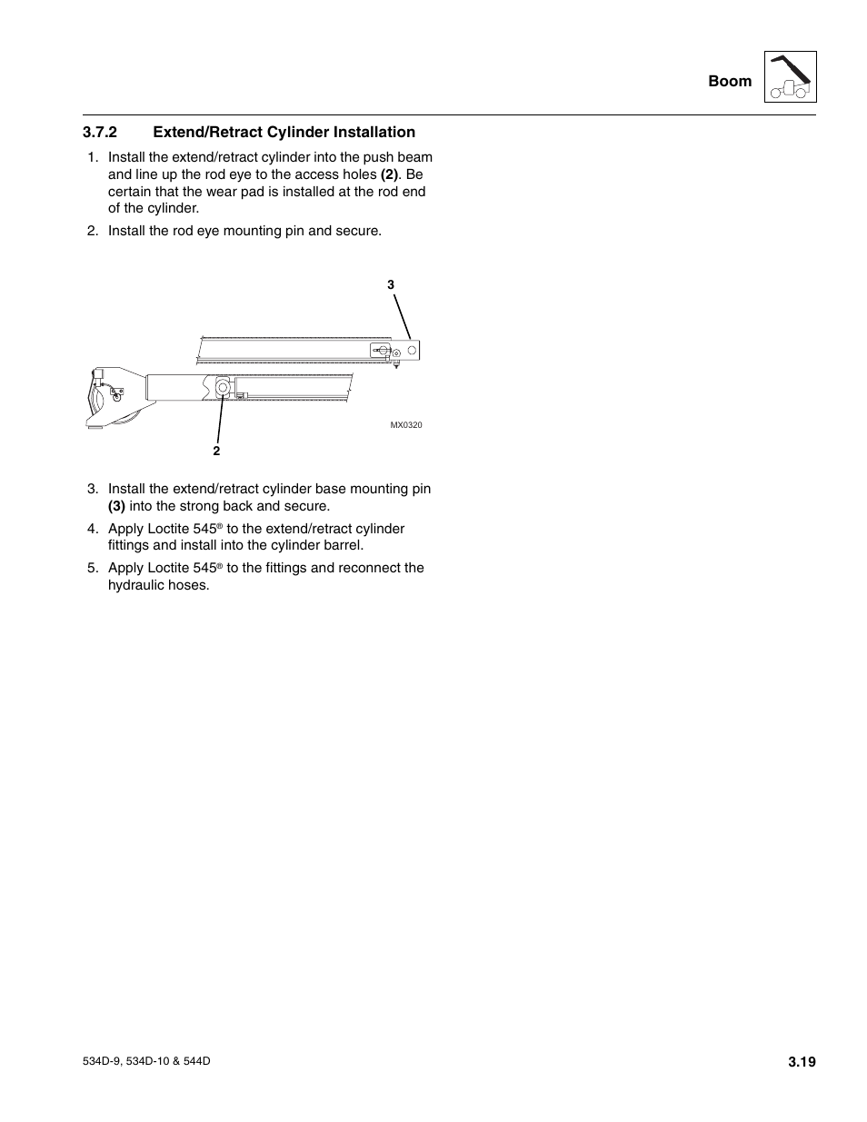 2 extend/retract cylinder installation, Extend/retract cylinder installation | JLG 534D-10 User Manual | Page 47 / 174