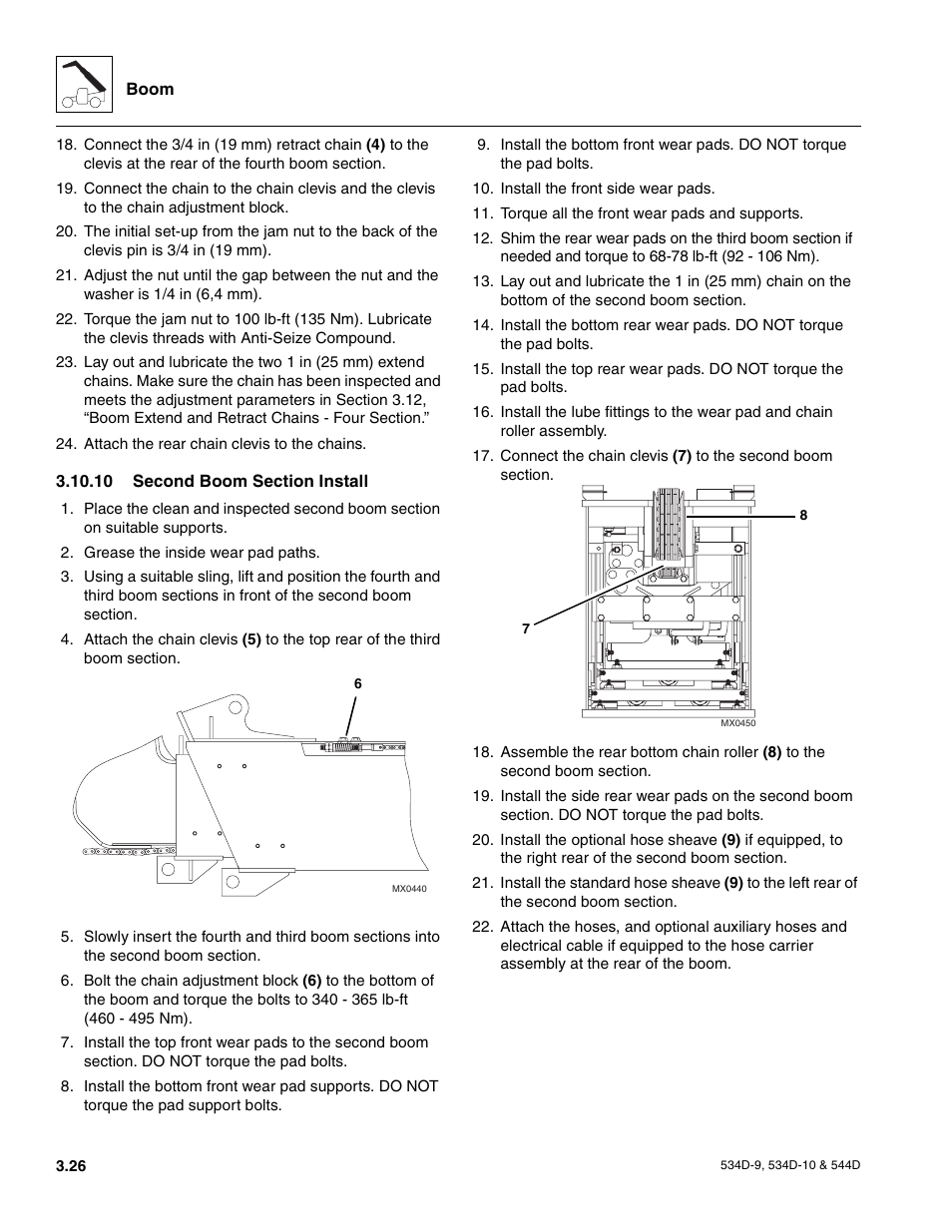 10 second boom section install, Second boom section install | JLG 534D-10 User Manual | Page 54 / 174
