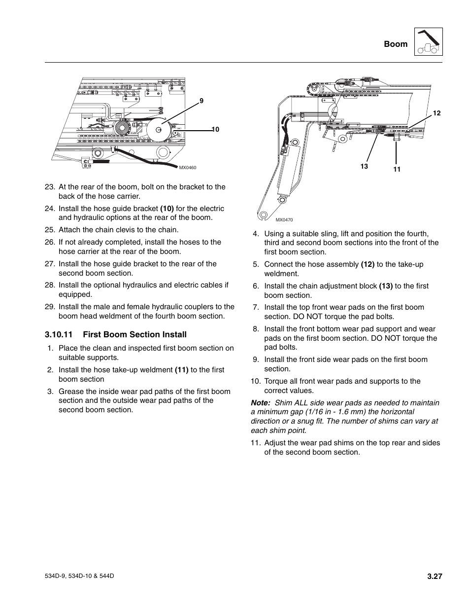 11 first boom section install, First boom section install | JLG 534D-10 User Manual | Page 55 / 174