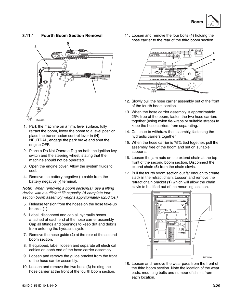 1 fourth boom section removal, Fourth boom section removal | JLG 534D-10 User Manual | Page 57 / 174