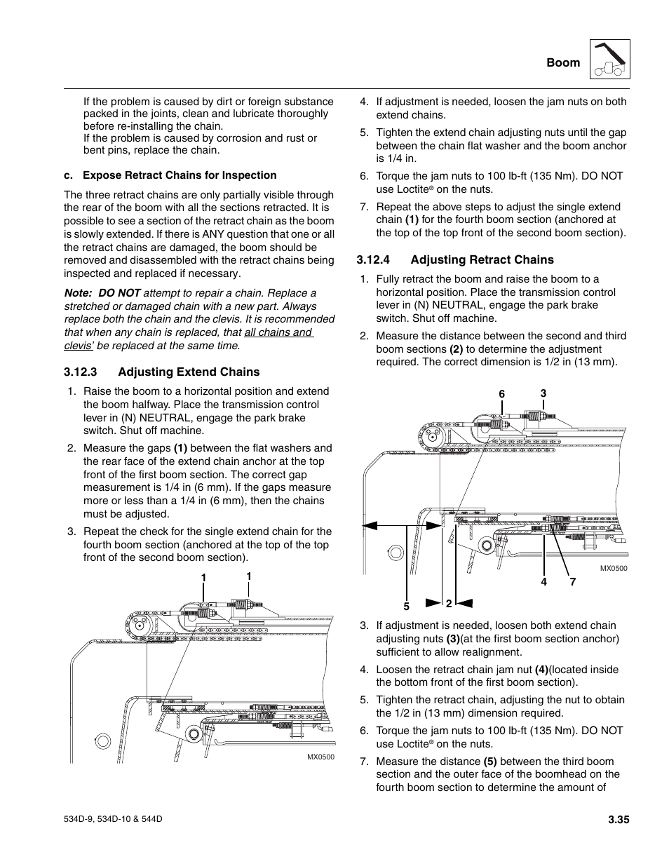 3 adjusting extend chains, 4 adjusting retract chains, Adjusting extend chains | Adjusting retract chains | JLG 534D-10 User Manual | Page 63 / 174