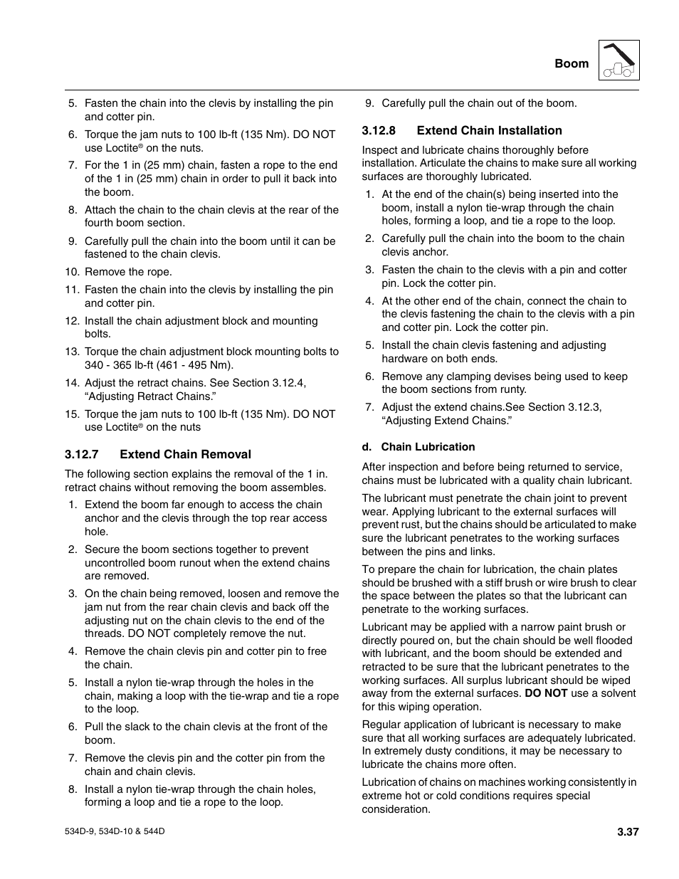 7 extend chain removal, 8 extend chain installation, Extend chain removal | Extend chain installation | JLG 534D-10 User Manual | Page 65 / 174