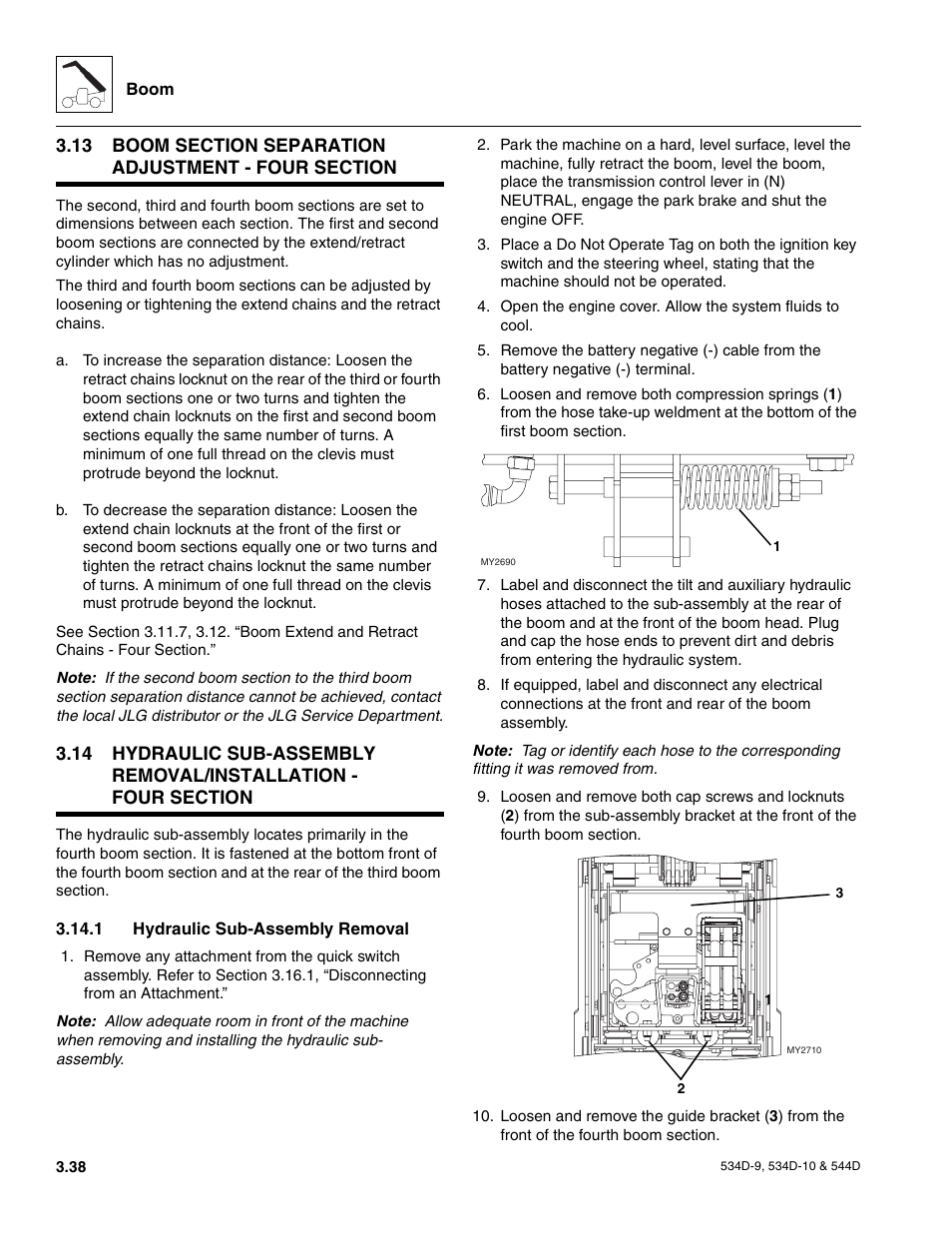 1 hydraulic sub-assembly removal, Boom wear pads, Quick switch assembly | Boom section separation adjustment - four section, Hydraulic sub-assembly removal | JLG 534D-10 User Manual | Page 66 / 174