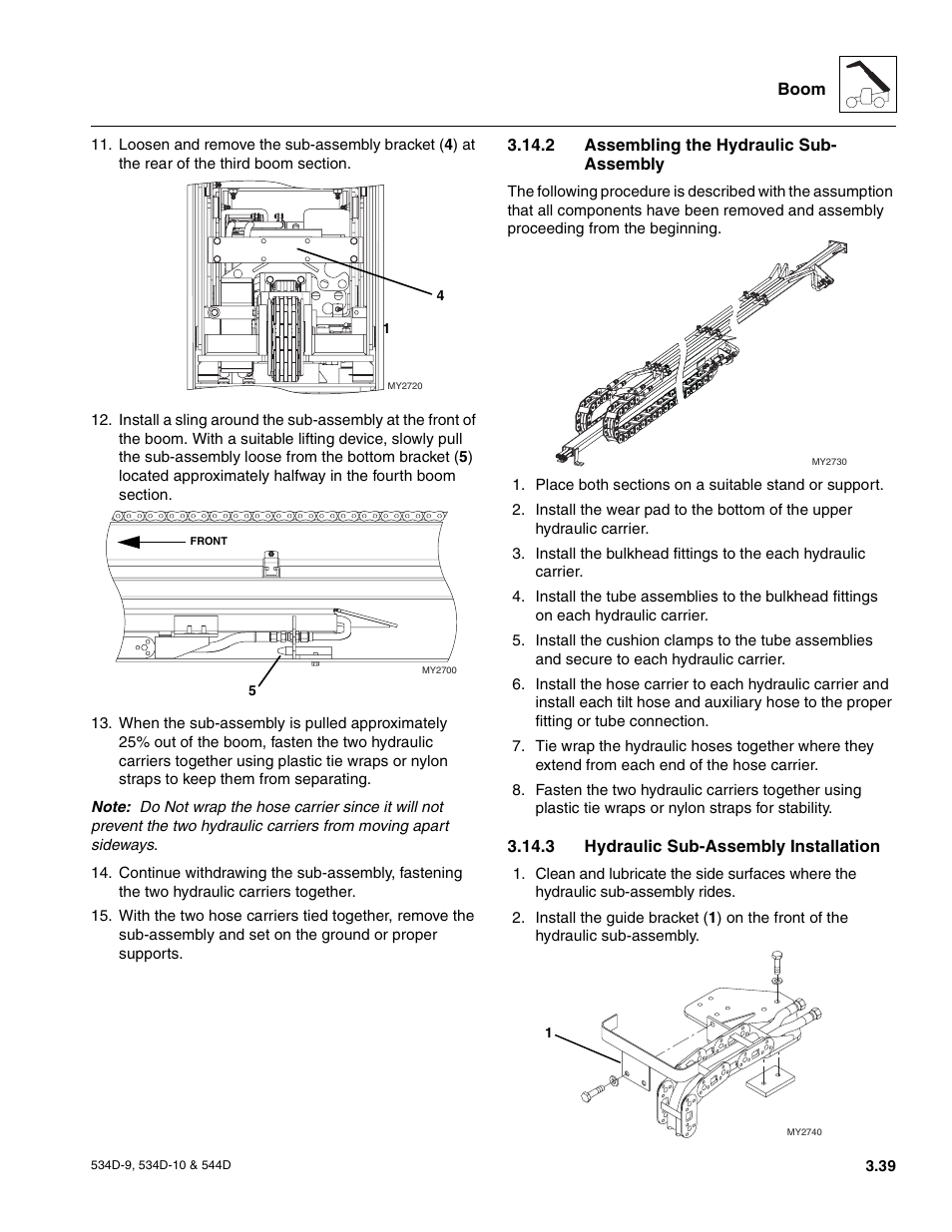 2 assembling the hydraulic sub- assembly, 3 hydraulic sub-assembly installation, Assembling the hydraulic sub-assembly | Hydraulic sub-assembly installation | JLG 534D-10 User Manual | Page 67 / 174