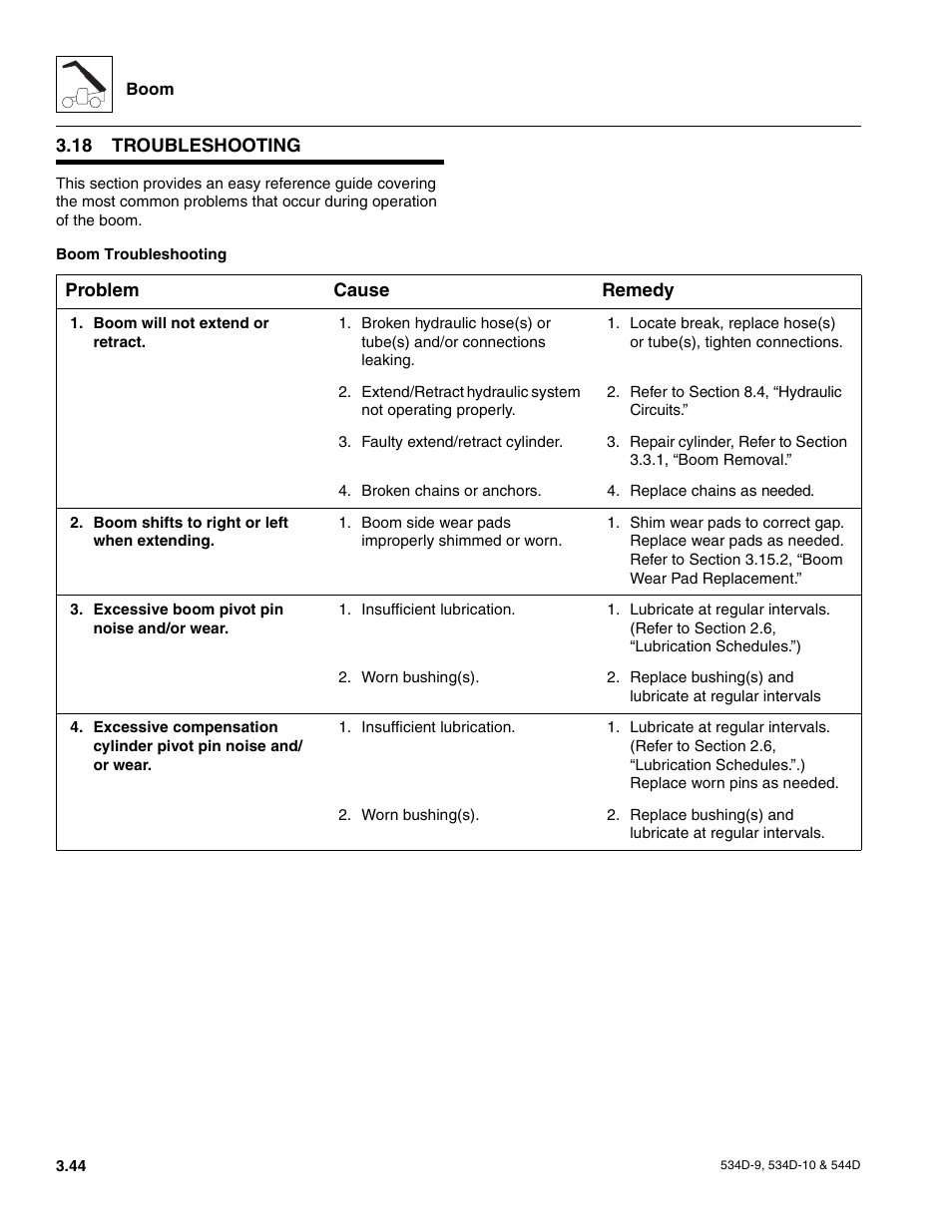 18 troubleshooting, Cab and covers, Troubleshooting | JLG 534D-10 User Manual | Page 72 / 174