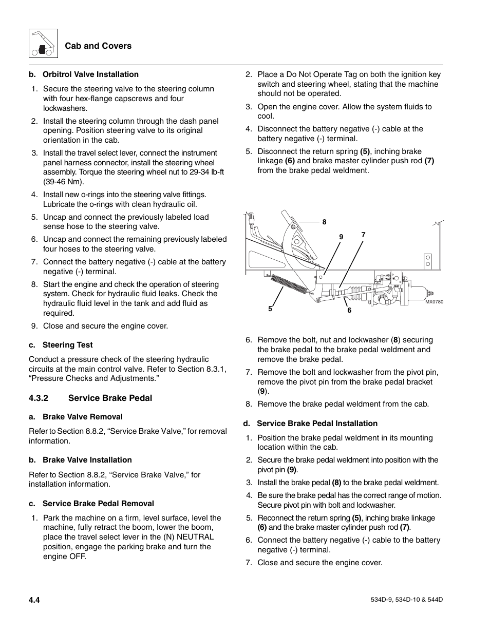 2 service brake pedal, Service brake pedal | JLG 534D-10 User Manual | Page 78 / 174