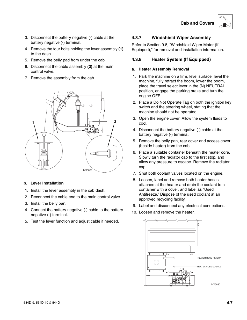 7 windshield wiper assembly, 8 heater system (if equipped), Windshield wiper assembly | Heater system (if equipped) | JLG 534D-10 User Manual | Page 81 / 174