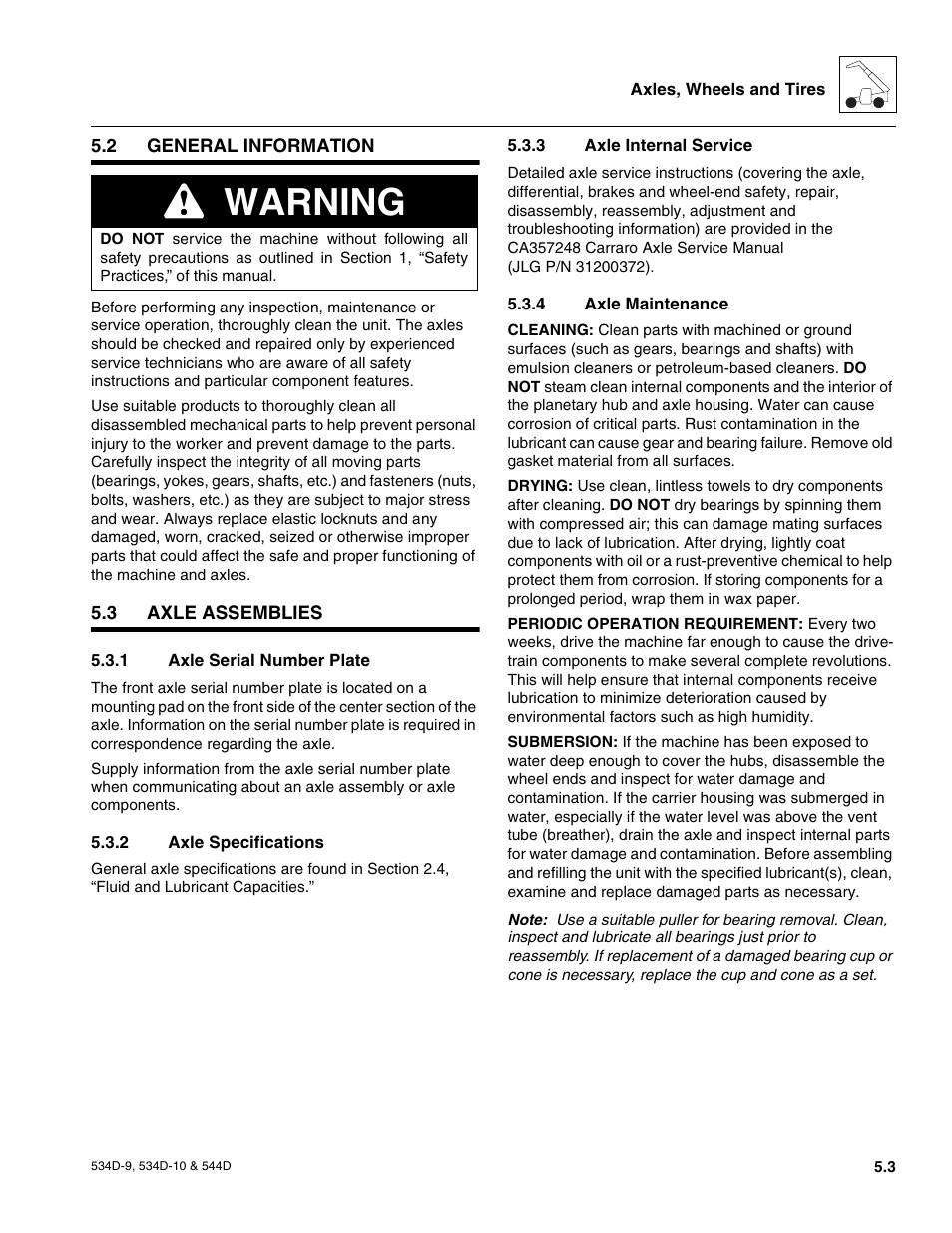 2 general information, 3 axle assemblies, 1 axle serial number plate | 2 axle specifications, 3 axle internal service, 4 axle maintenance, Rear drive hubs, Rear steer axle, General information, Axle assemblies | JLG 534D-10 User Manual | Page 87 / 174