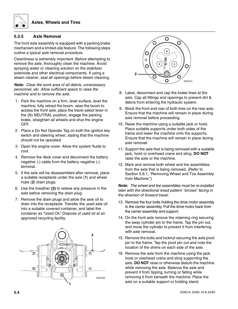 5 axle removal, Axle removal | JLG 534D-10 User Manual | Page 88 / 174