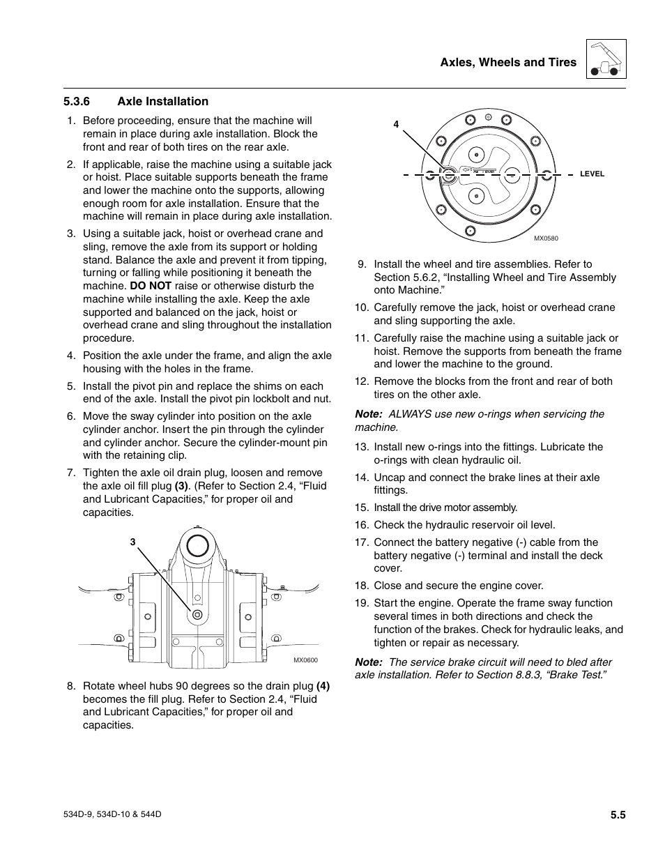 6 axle installation, Axle installation | JLG 534D-10 User Manual | Page 89 / 174
