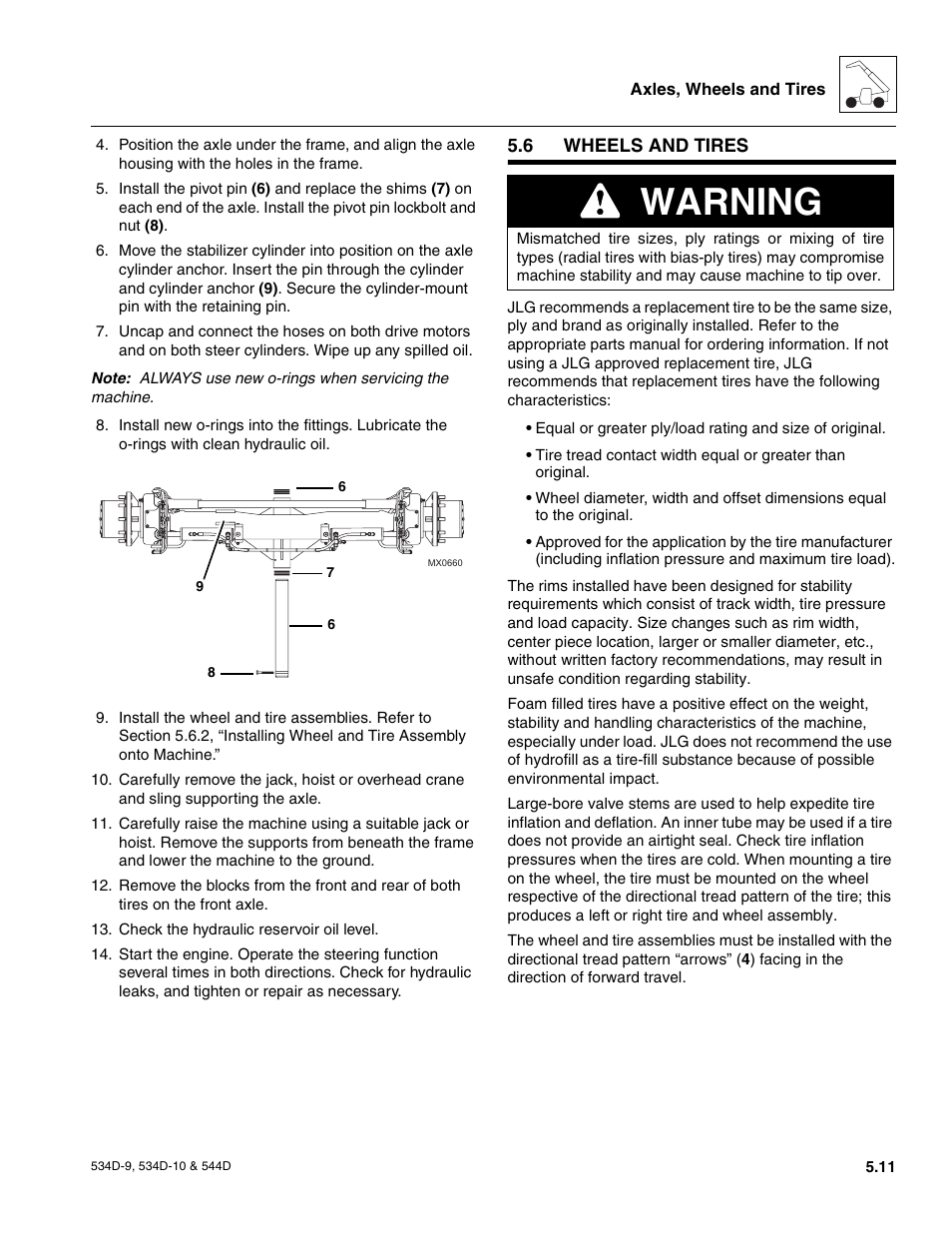 6 wheels and tires, Towing a disabled machine, Wheels and tires | Warning | JLG 534D-10 User Manual | Page 95 / 174