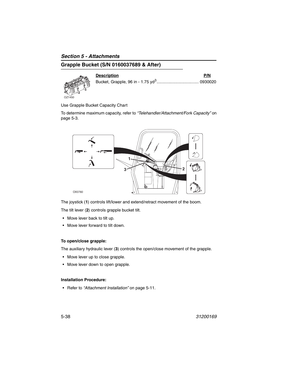 Grapple bucket (s/n 0160037689 & after), Grapple bucket (s/n 0160037689 & after) -38 | JLG 534D-9 Operator Manual User Manual | Page 100 / 142