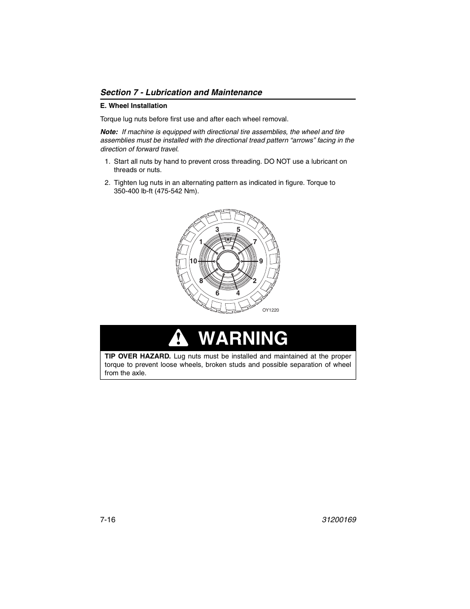 Warning | JLG 534D-9 Operator Manual User Manual | Page 124 / 142