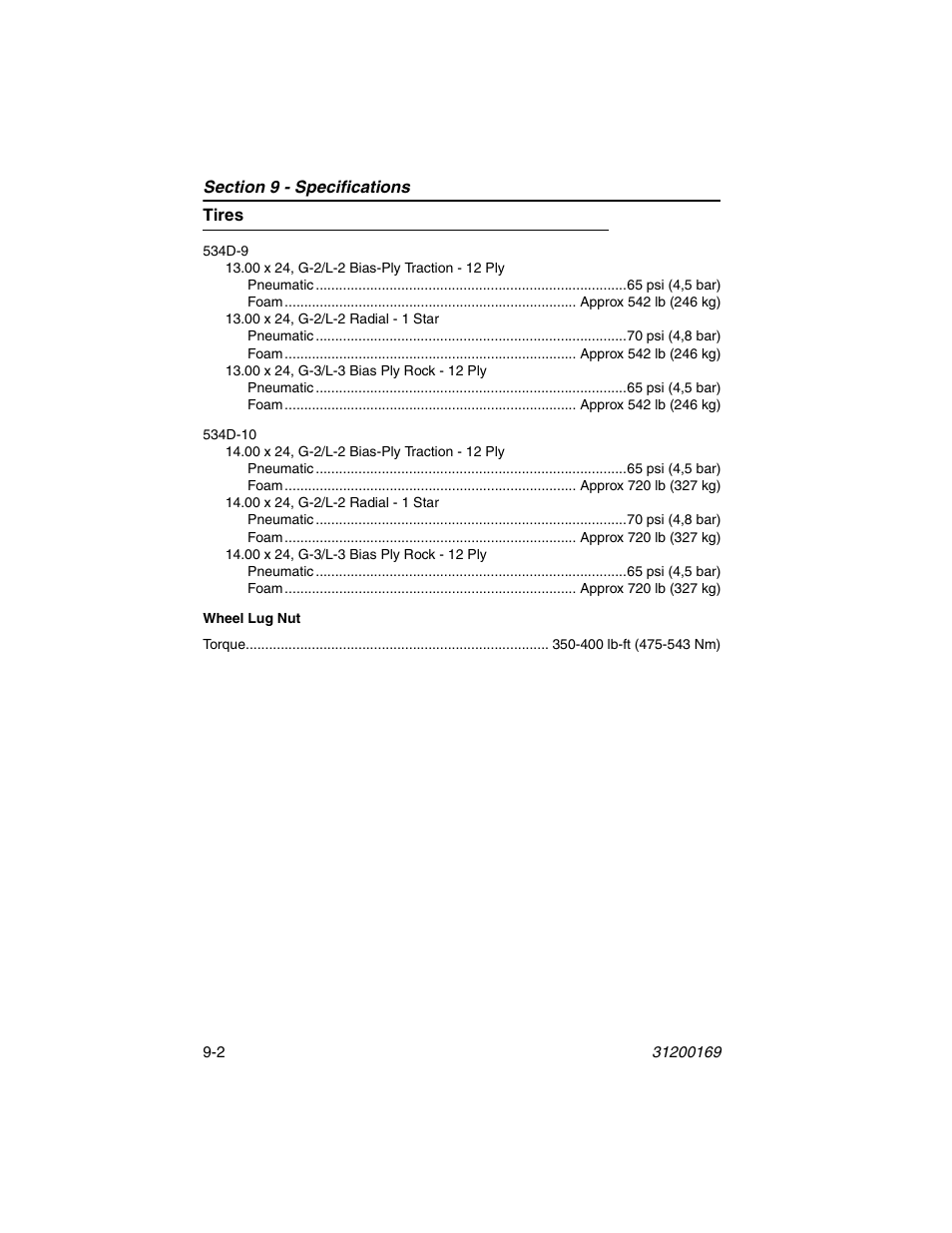 Tires, Tires -2 | JLG 534D-9 Operator Manual User Manual | Page 132 / 142