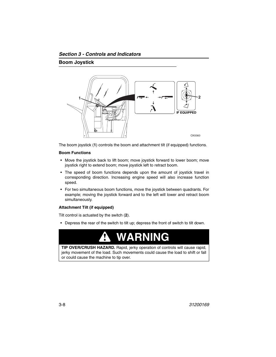Boom joystick, Boom joystick -8, Warning | JLG 534D-9 Operator Manual User Manual | Page 42 / 142