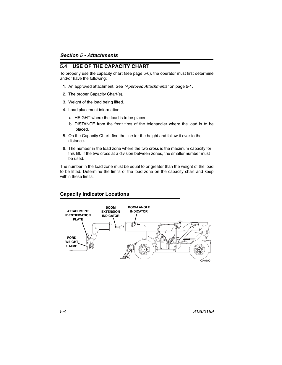 4 use of the capacity chart, Capacity indicator locations, 4 use of the capacity chart -4 | Capacity indicator locations -4 | JLG 534D-9 Operator Manual User Manual | Page 66 / 142