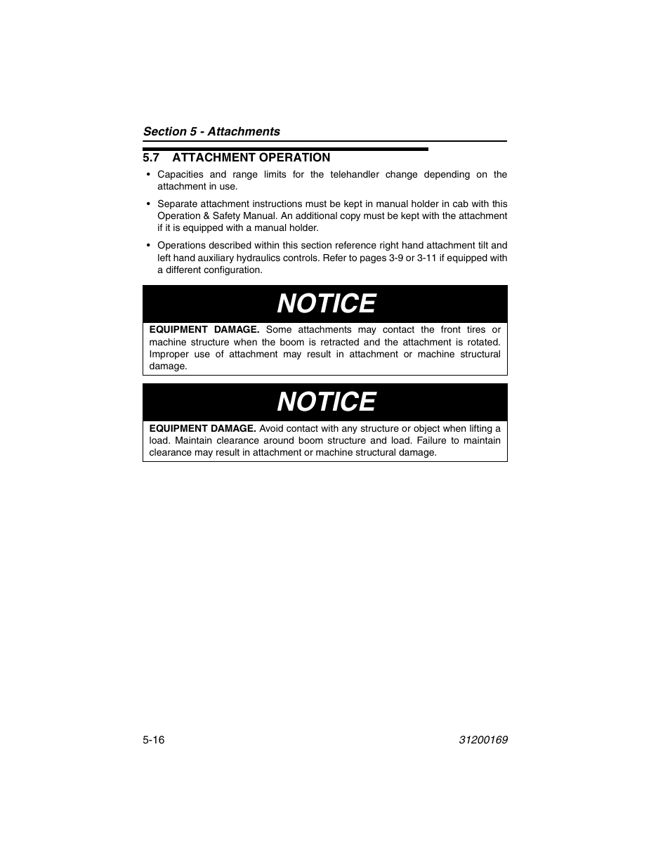 7 attachment operation, 7 attachment operation -16, Notice | JLG 534D-9 Operator Manual User Manual | Page 78 / 142