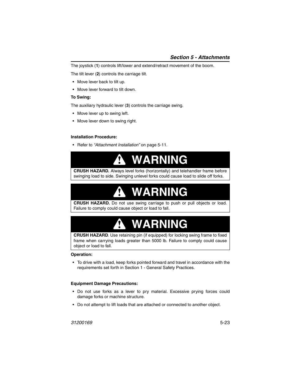 Warning | JLG 534D-9 Operator Manual User Manual | Page 85 / 142