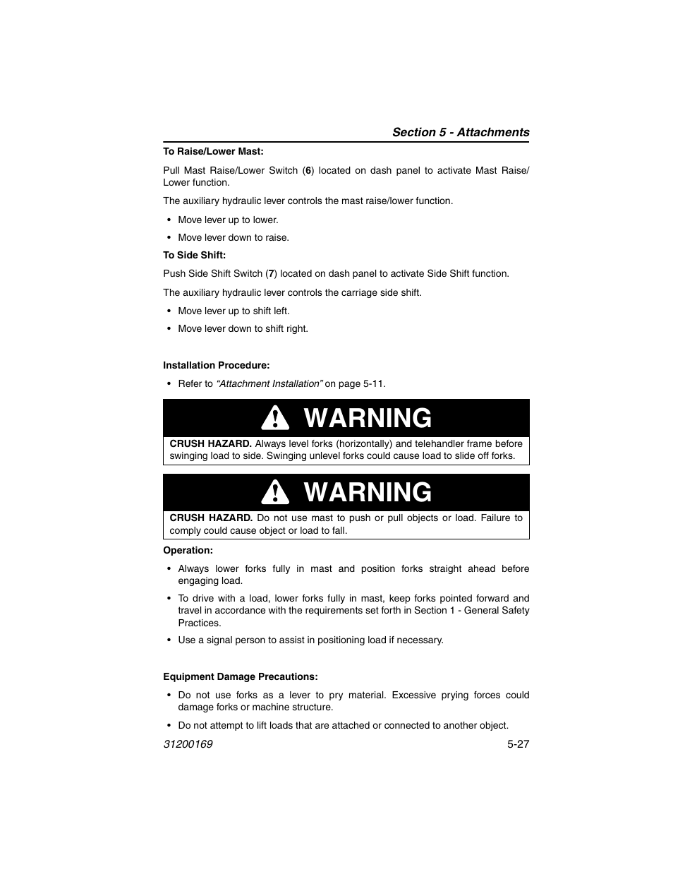 Warning | JLG 534D-9 Operator Manual User Manual | Page 89 / 142