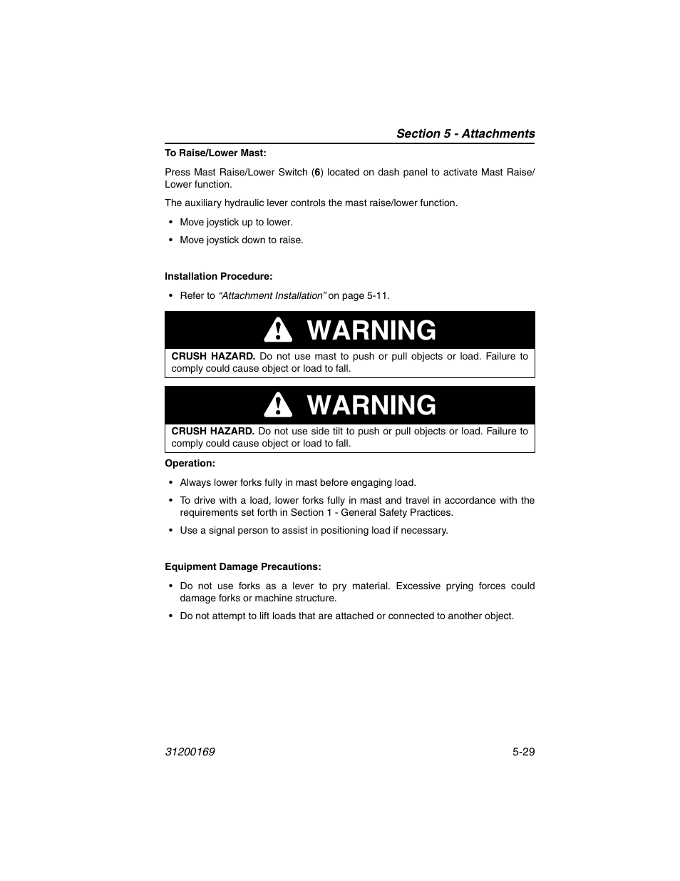 Warning | JLG 534D-9 Operator Manual User Manual | Page 91 / 142
