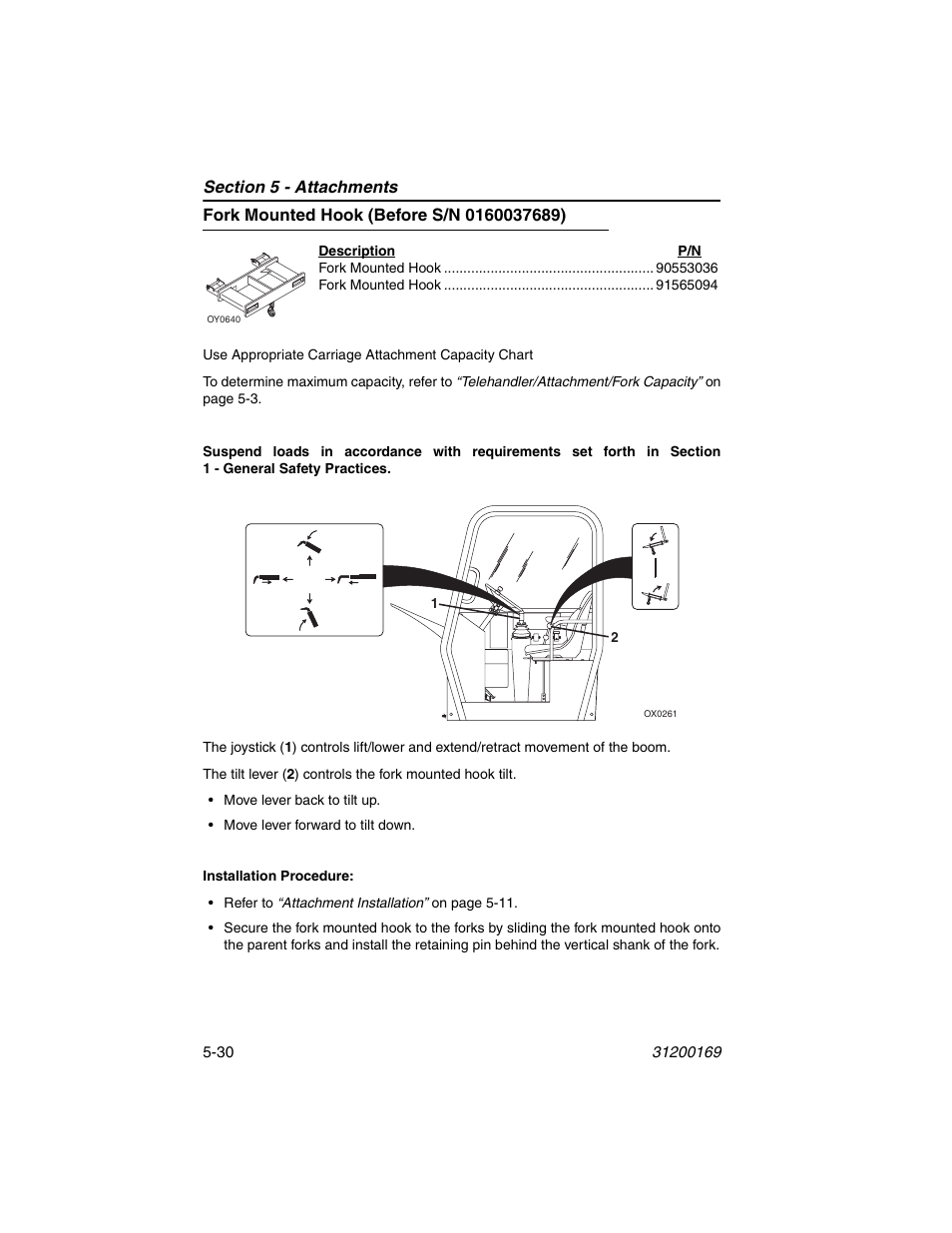 Fork mounted hook (before s/n 0160037689), Fork mounted hook (before s/n 0160037689) -30 | JLG 534D-9 Operator Manual User Manual | Page 92 / 142