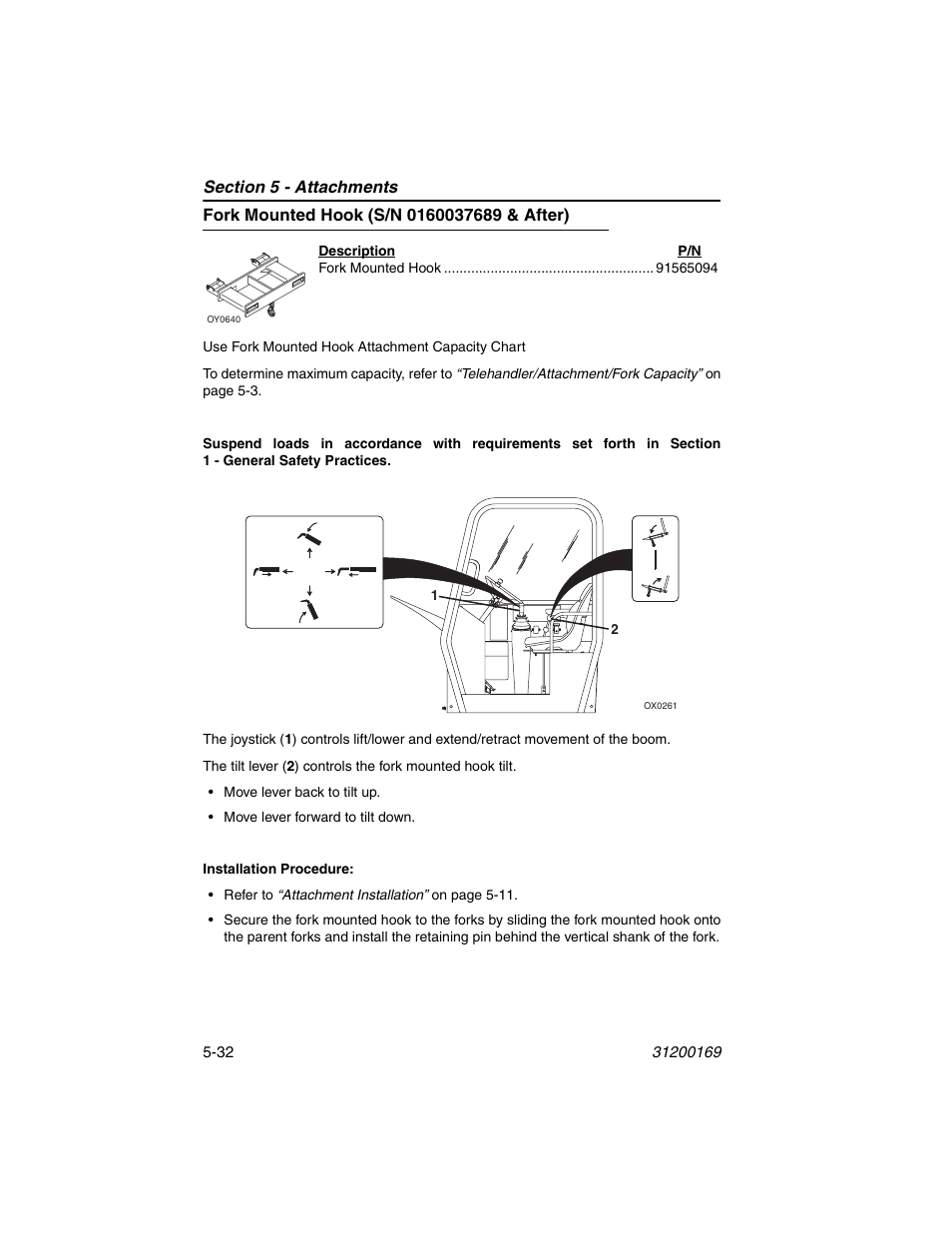Fork mounted hook (s/n 0160037689 & after), Fork mounted hook (s/n 0160037689 & after) -32 | JLG 534D-9 Operator Manual User Manual | Page 94 / 142