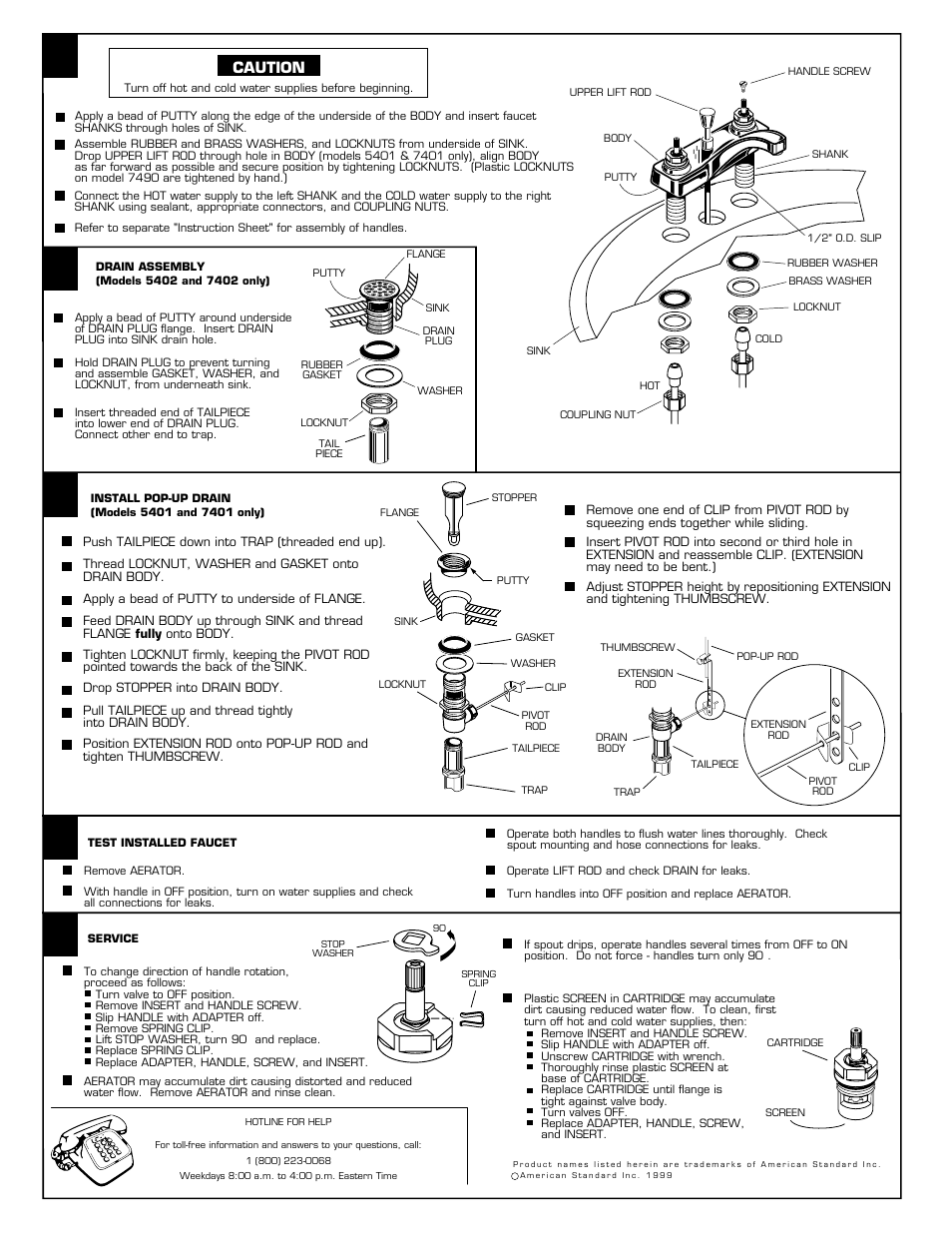 Caution | American Standard 4" Centerset Lavatory and Bar Sink Faucets 7401 Series User Manual | Page 2 / 2