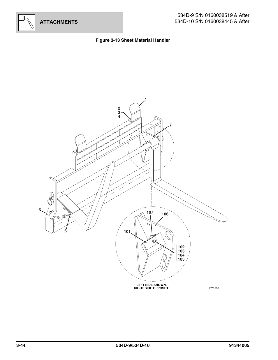 Figure 3-13 sheet material handler, Sheet material handler -44 | JLG 534D-10 Parts Manual User Manual | Page 108 / 842