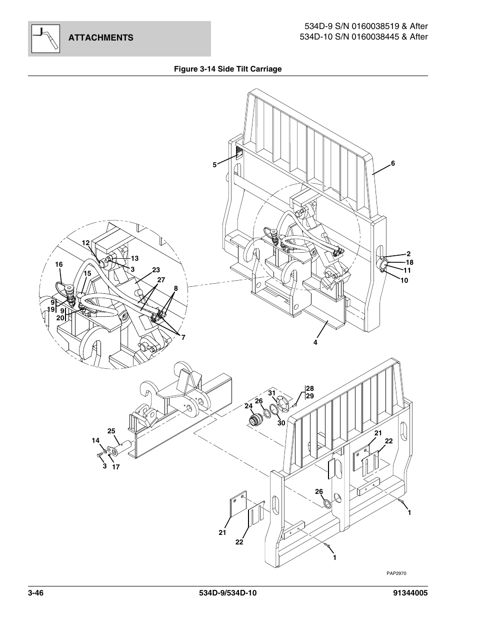 Figure 3-14 side tilt carriage, Side tilt carriage -46 | JLG 534D-10 Parts Manual User Manual | Page 110 / 842