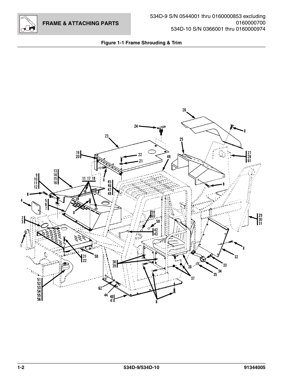 Figure 1-1 frame shrouding & trim, Frame shrouding & trim -2 | JLG 534D-10 Parts Manual User Manual | Page 12 / 842